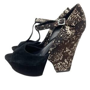 Rachel Zoe Suede and Ponyhair Animal Print Wedge Platform Shoes Size 8 Mob Wife